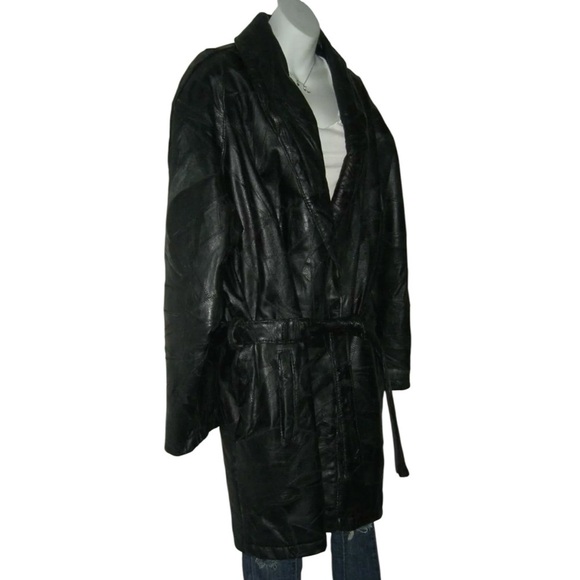Leather Jacket Vintage 90's Trench Textured Italian Goth Punk alt egirl y2k 2X - Picture 4 of 14